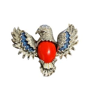 Vintage Silver Toned Gerry’s Eagle Red Jelly Belly Brooch